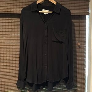 Treasure & Bond button up, black with line pattern.